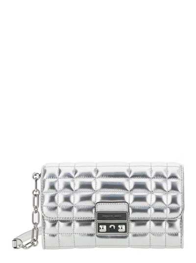 MICHAEL KORS 'TRIBECA' METALLIC CROSSBODY BAG WITH LOGO PLAQUE ON THE FRONT AND CHAIN-LINK LEATHER SHOULDER STRAP