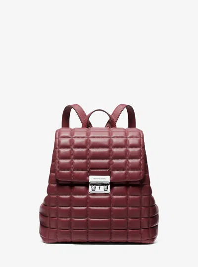 Michael Kors Tribeca Small Quilted Leather Backpack In Burgundy