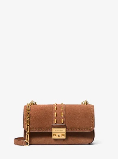 Michael Kors Tribeca Small Studded Suede Shoulder Bag In Multi