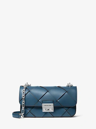 Michael Kors Tribeca Small Woven Leather Shoulder Bag In Blue