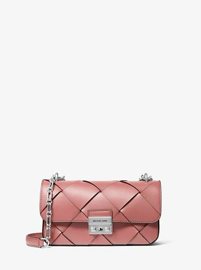 Michael Kors Tribeca Small Woven Leather Shoulder Bag In Pink