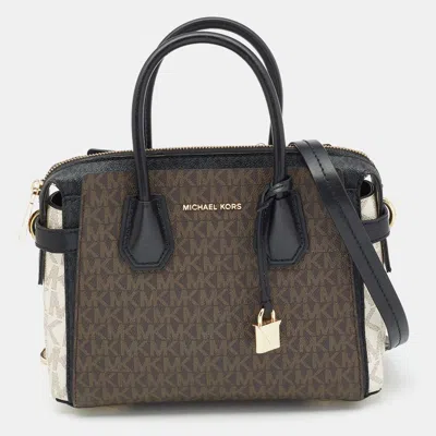 Pre-owned Michael Kors Tricolor Signature Coated Canvas And Leather Mercer Satchel In Multicolor