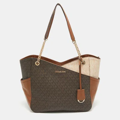 Michael Kors Tricolor Signature Coated Canvas Jet Set Chain Tote In Brown