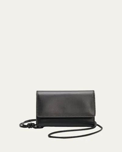Michael Kors Trifold Leather Card Holder Necklace In Black
