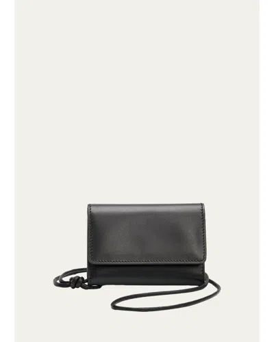 Michael Kors Trifold Leather Card Holder Necklace In Black