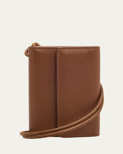Michael Kors Trifold Leather Card Holder Necklace In Brown