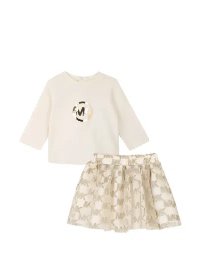 Michael Kors Babies' Tulle-skirt Logo-print T-shirt Set In Neutral