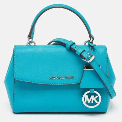 Pre-owned Michael Kors Turquoise Blue Leather Extra Small Ava Top Handle Bag