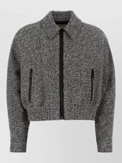 Michael Kors Tweed Bomber Jacket Cropped Collared Pockets In Gold