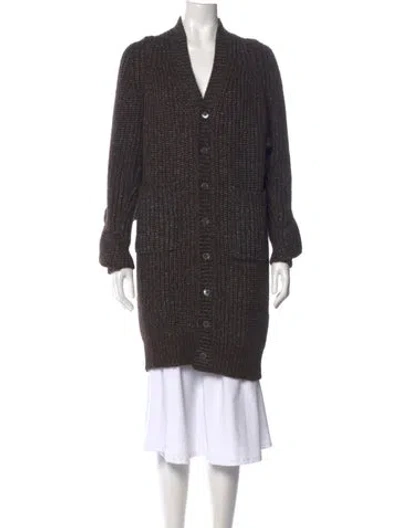 Pre-owned Michael Kors Tweed Pattern V-neck Sweater In Brown
