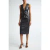 Michael Kors Twisted Front Sheath Leather Midi Dress In Black