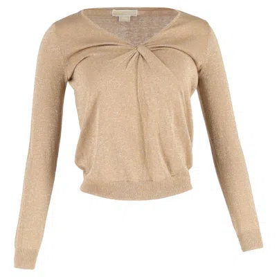 Michael Kors Twist Front Sweater In Gold Cotton In Nude