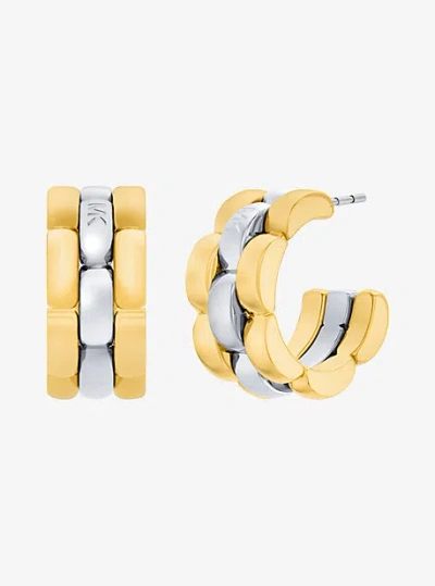 Michael Kors Two-tone 3-link Huggie Earrings In Gold