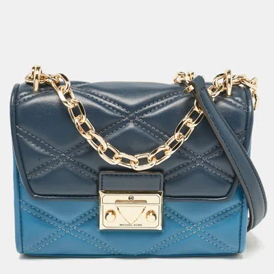 Pre-owned Michael Kors Two Tone Blue Quilted Faux Leather Small Serena Crossbody Bag