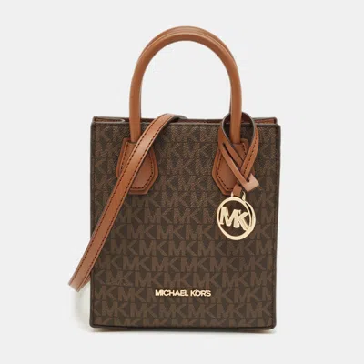 Pre-owned Michael Kors Two Tone Brown Signature Coated Canvas Xs Mercer Tote