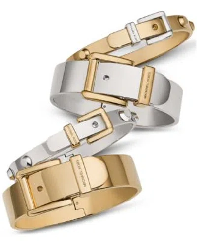 Michael Kors Two Tone Buckle Bangle Bracelet Collection In Gold
