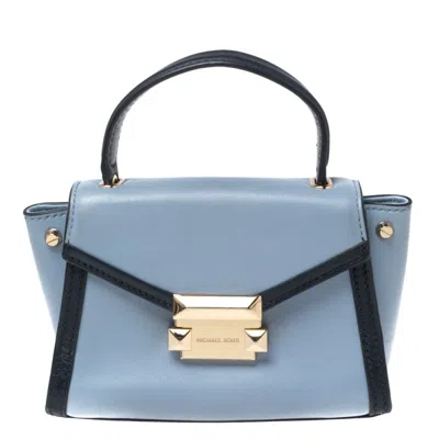 Michael Kors Two Tone Leather Mini Whitney Top Handle Bag In Blue