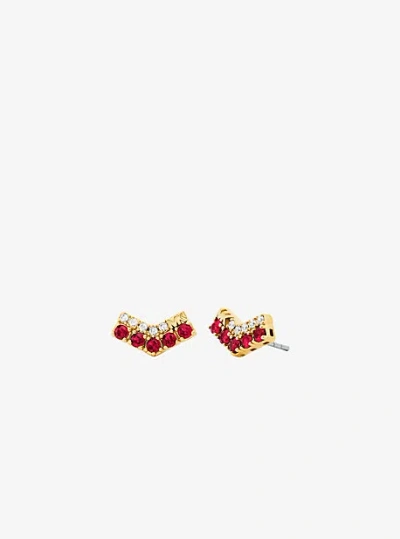 Michael Kors Two-tone Pavé Chevron Stud Earrings In Gold