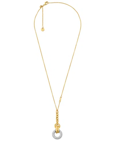 Michael Kors Two Tone Pave Y-neck Torus Pendant Necklace In Gold