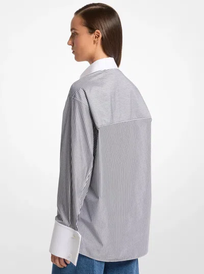 Michael Kors Tyler Oversized Striped Cotton Blend Shirt In Multi