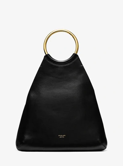 Michael Kors Ursula Large Leather Ring Tote Bag In Black