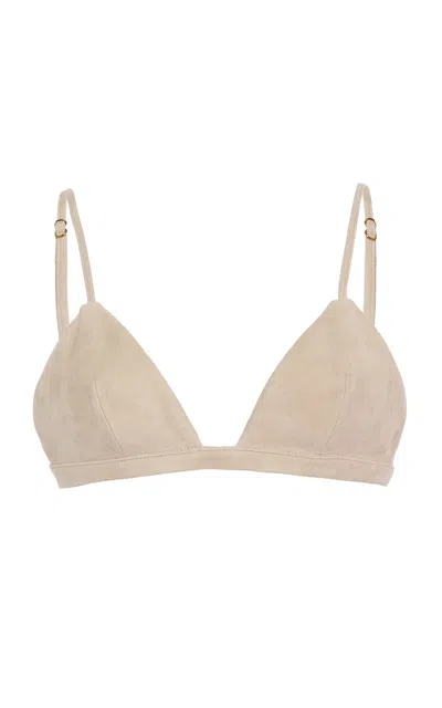 Michael Kors V-neck Bonded Suede Bra Top In Neutral