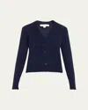 Michael Kors Crewneck Matte Viscose Crop Cardigan In Maritime