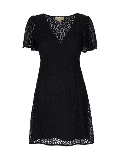 Michael Kors V-neck Lace Dress In Black