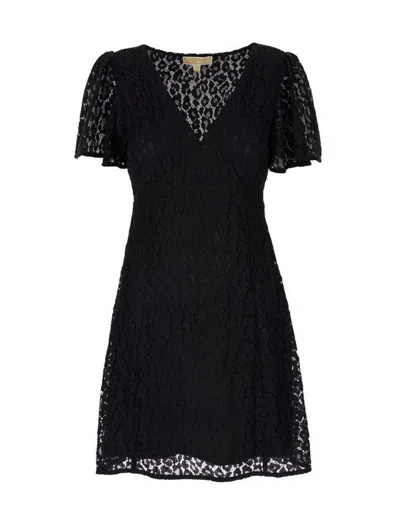 Michael Kors V-neck Lace Dress In Nero