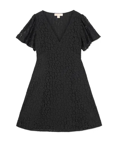 Michael Kors V-neck Lace Mini Dress In Black