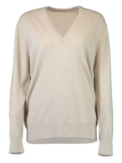 Michael Kors V-neck Long-sleeve Sweater In Neutral