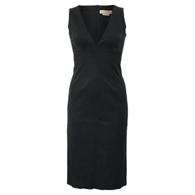 Michael Kors V-neck Midi Dress In Black Polyester