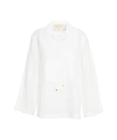 Michael Kors V-neck Ramie Blouse With Bell Sleeves