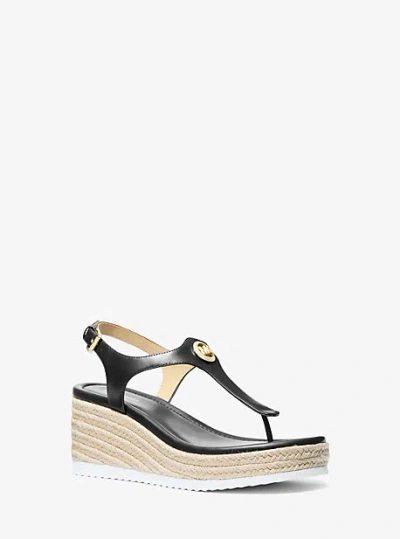 Michael Kors Val Leather Thong Wedge Sandal In Black