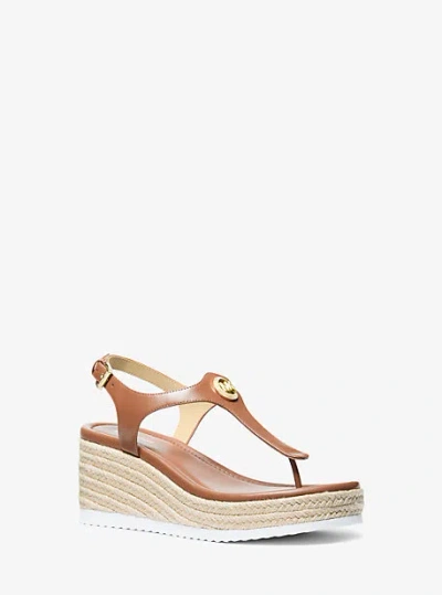 Michael Kors Val Leather Thong Wedge Sandal In Brown