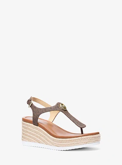 Michael Kors Val Signature Logo Thong Wedge Sandal In Brown