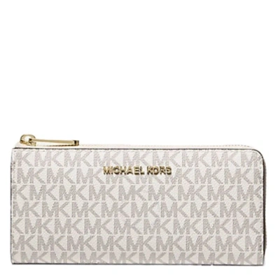 Michael Kors Vanilla Logo Print Jet Set Travel Quarter-zip Wallet