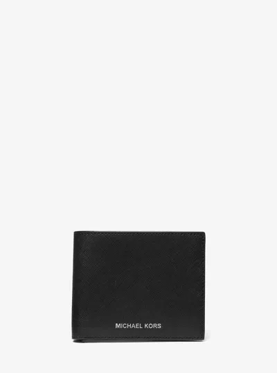 Michael Kors Varick Saffiano Leather Billfold Wallet With Passcase In Black