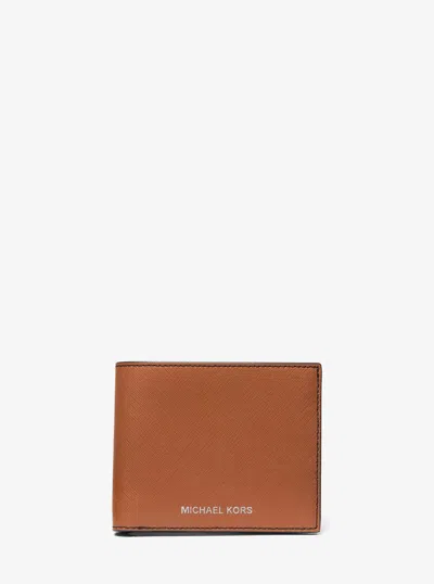 Michael Kors Varick Saffiano Leather Billfold Wallet With Passcase In Brown