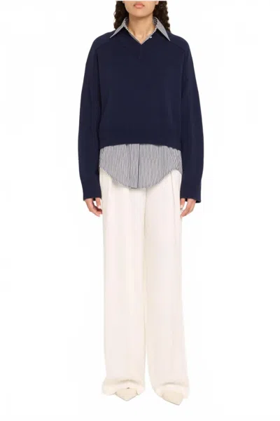 Michael Kors Varsity Sweater 3 Ply In Maritime In Blue