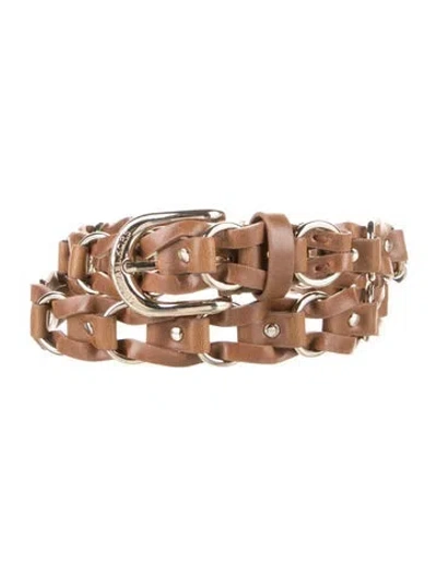 Pre-owned Michael Kors Vegan Leather Studded Accents Belt In Brown