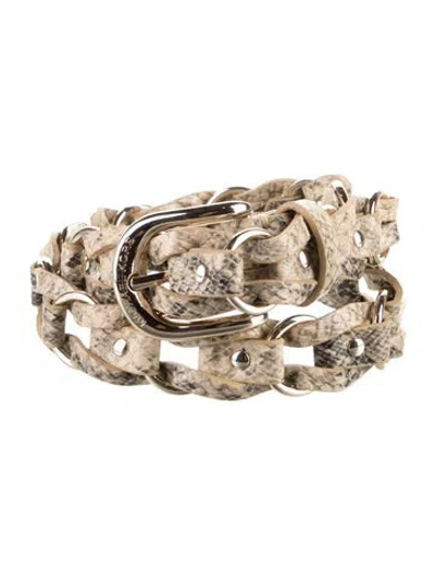 Pre-owned Michael Kors Vegan Leather Studded Accents Belt In Neutral