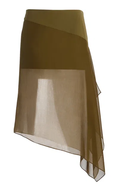 Michael Kors Veiled Stretched Tissue Wool Crepe Midi Skirt In Green