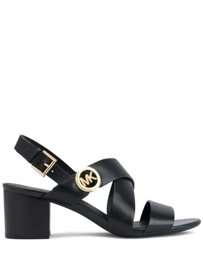 Michael Kors Vera Logo-plaque Leather Sandals In Schwarz