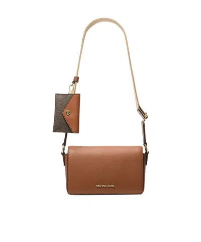 Michael Kors Vincent Small Saffiano Leather Crossbody Bag With Signature Logo Card Case In Brown