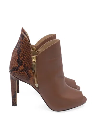 Pre-owned Michael Kors Vintage Alane Python-embossed-detail Ankle Boots In Brown