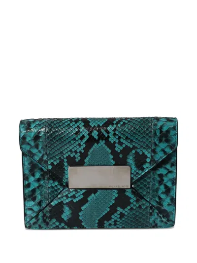 Pre-owned Michael Kors Vintage Animal-print Logo-detail Clutch Bag In Green