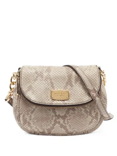 Pre-owned Michael Kors Vintage Bedford Python-embossed Crossbody Bag In Neutral