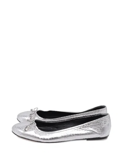 Pre-owned Michael Kors Vintage Bow Embellished Ballet Flats In Silver