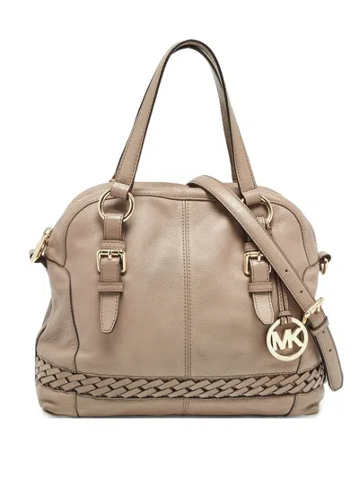 Pre-owned Michael Kors Vintage Braided-detail Leather Shoulder Bag In Neutral
